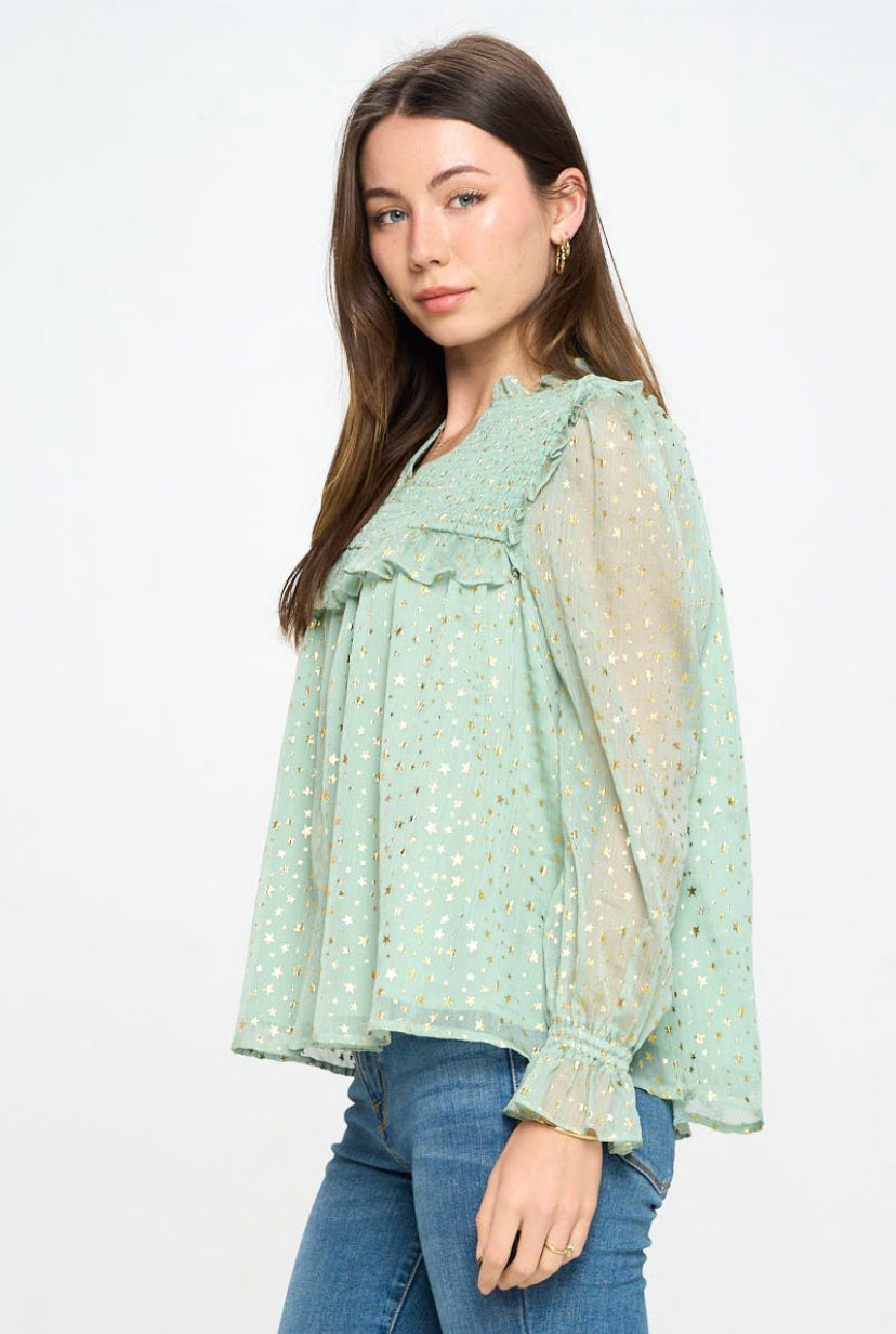 STAR PRINT RUFFLE BLOUSE