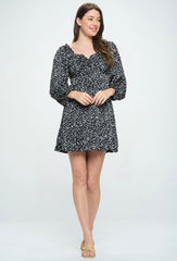 SATIN DOTTED LONG SLEEVE DRESS
