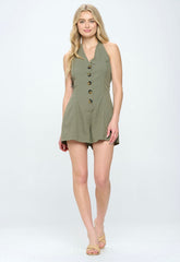 BUTTON FRONT HALTER ROMPER