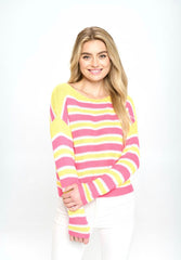 CROCHET LIGHTWEIGHT PINK AND YELLOW STRIPED SWEATER