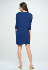 3/4 KNIT SLEEVE DRESS WITH POCKETS