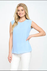 PLEATED SHOULDER SLEEVELESS TOP