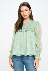 STAR PRINT RUFFLE BLOUSE