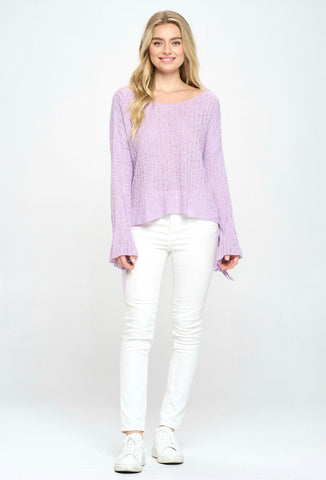 OPEN WEAVE TIE SLEEVE CROCHET SWEATER