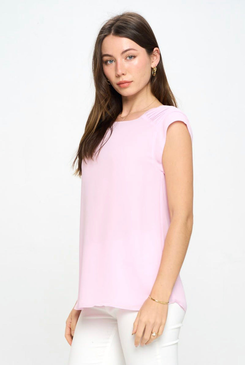 PLEATED SHOULDER SLEEVELESS TOP