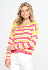 CROCHET LIGHTWEIGHT PINK AND YELLOW STRIPED SWEATER