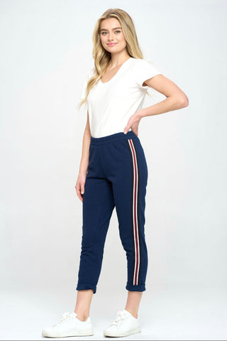 FRENCH TERRY CUFFED PANT WITH SIDE STRIPE