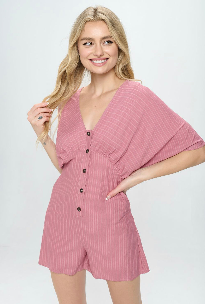 BUTTON FRONT PINSTRIPE ROMPER