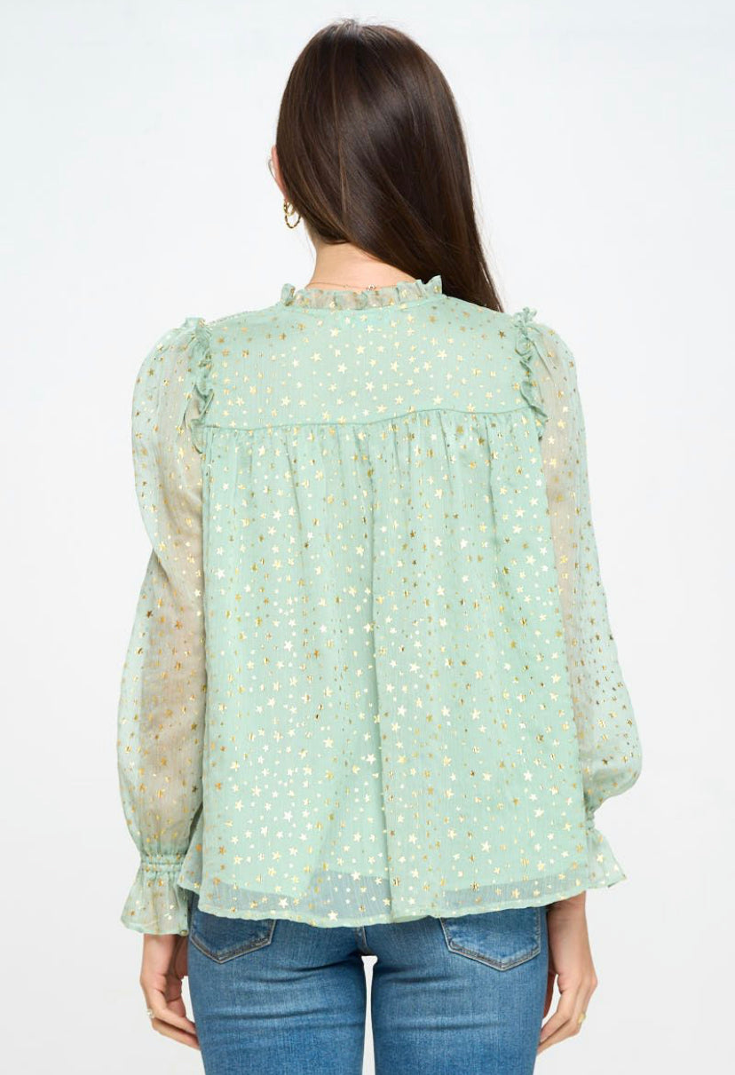 STAR PRINT RUFFLE BLOUSE