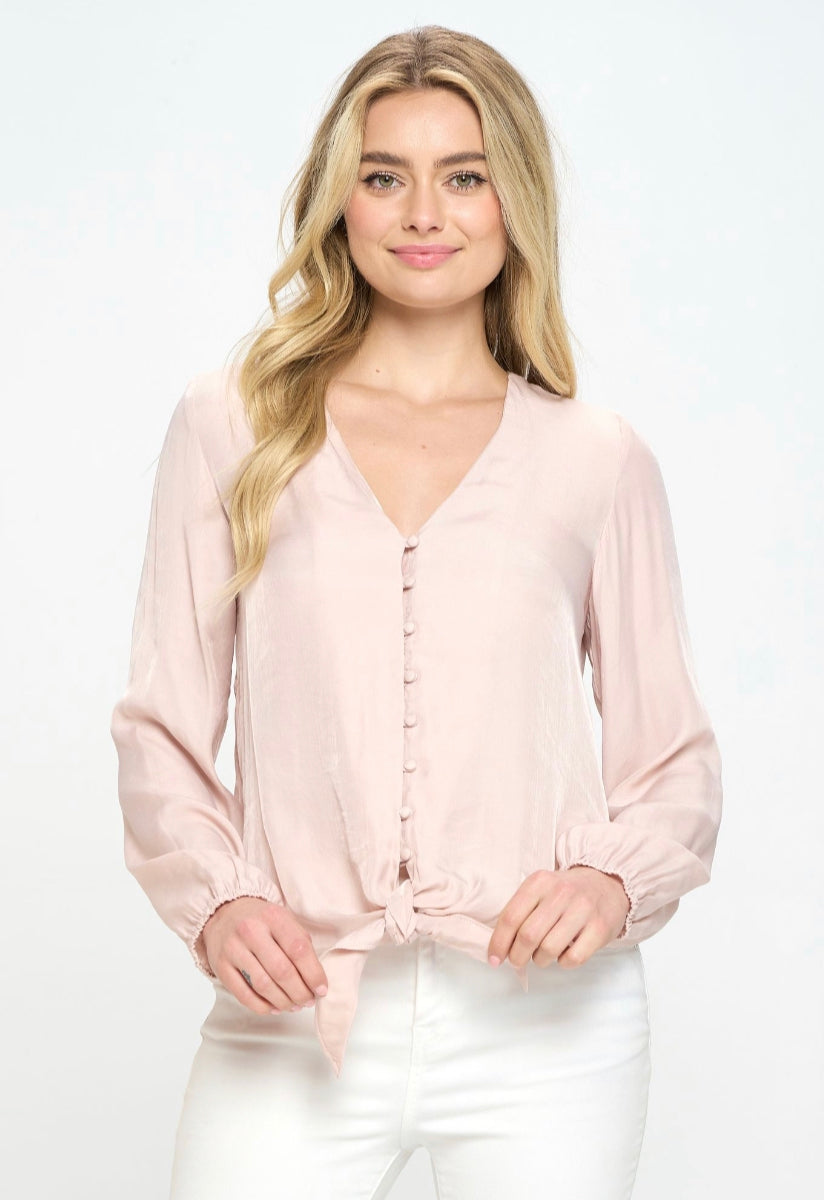 LONG SLEEVE TIE FRONT BLOUSE