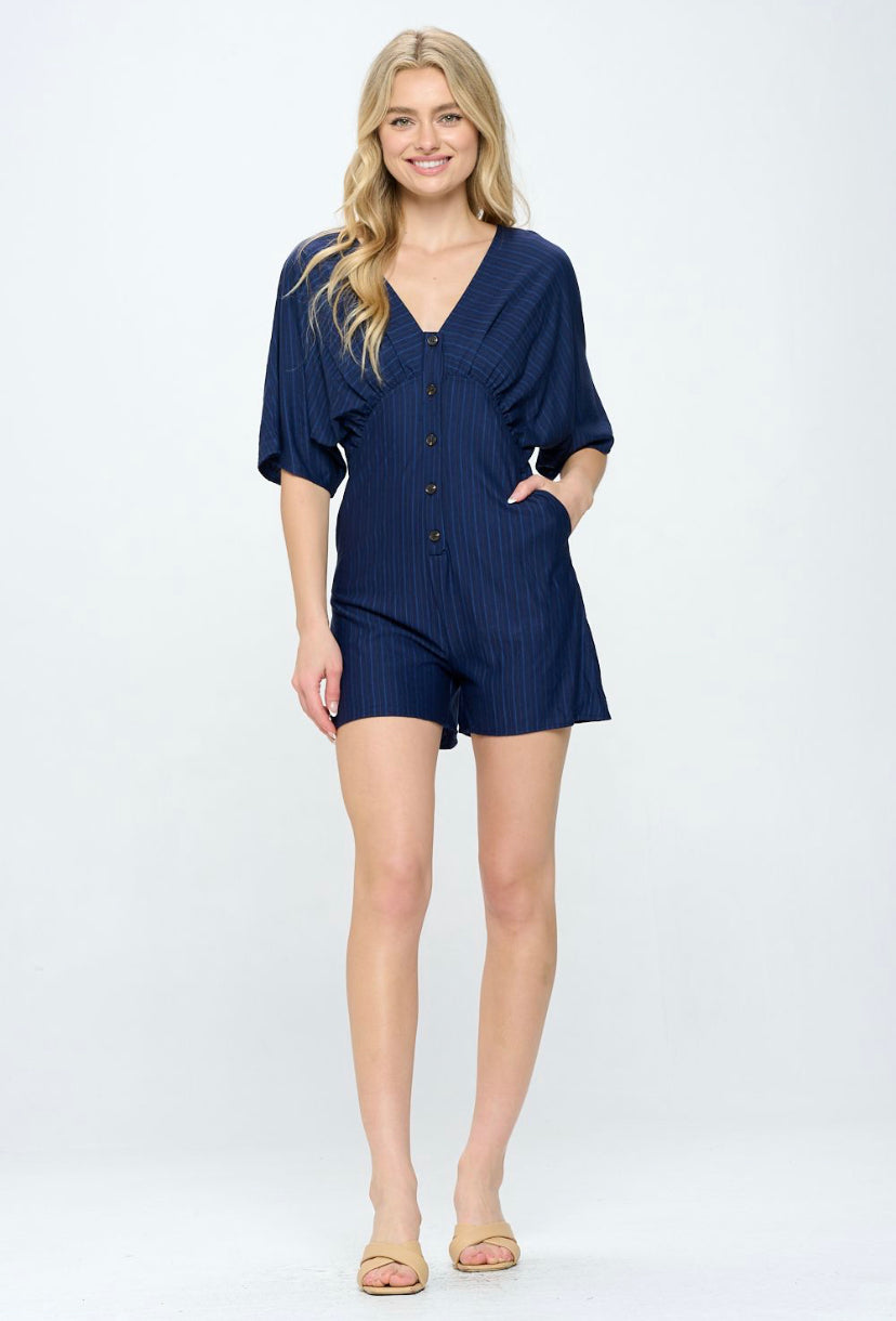 BUTTON FRONT PINSTRIPE ROMPER