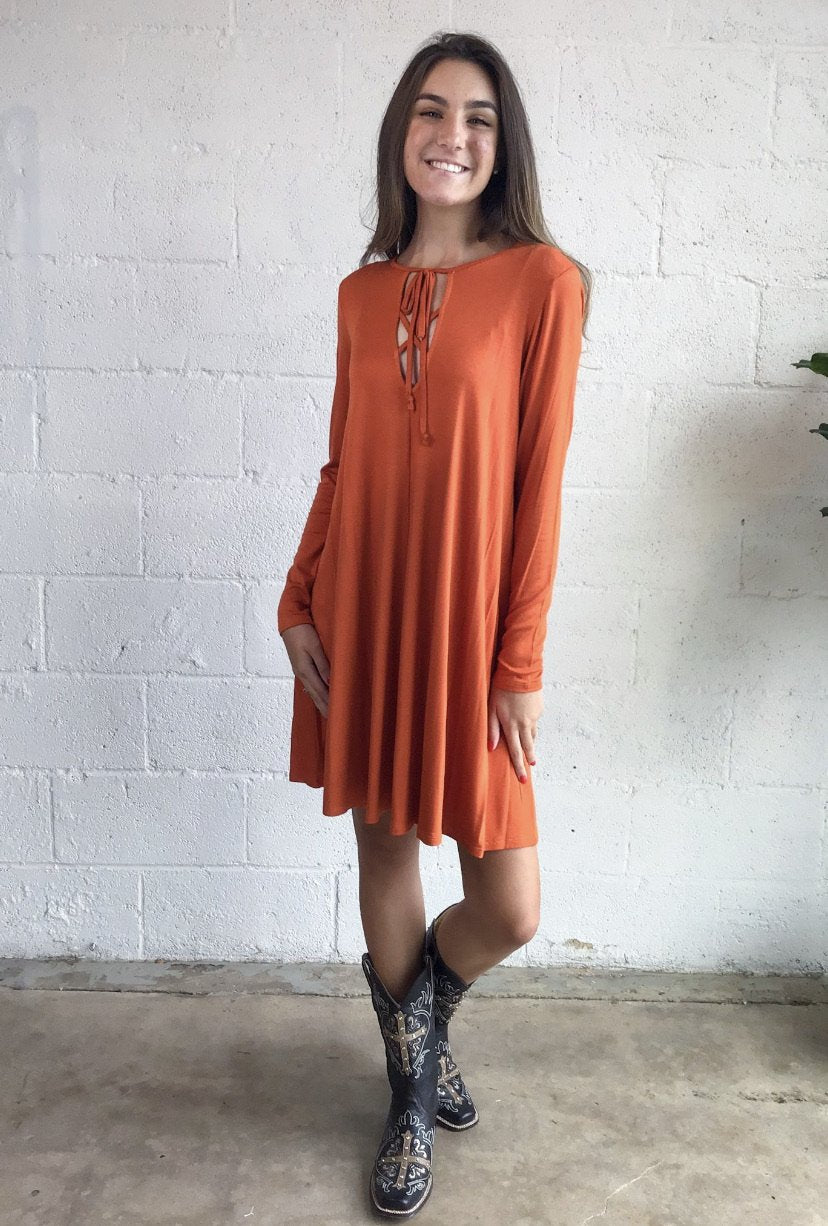 LONG SLEEVE TIE FRONT DRESS