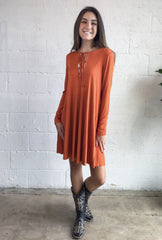 LONG SLEEVE TIE FRONT DRESS